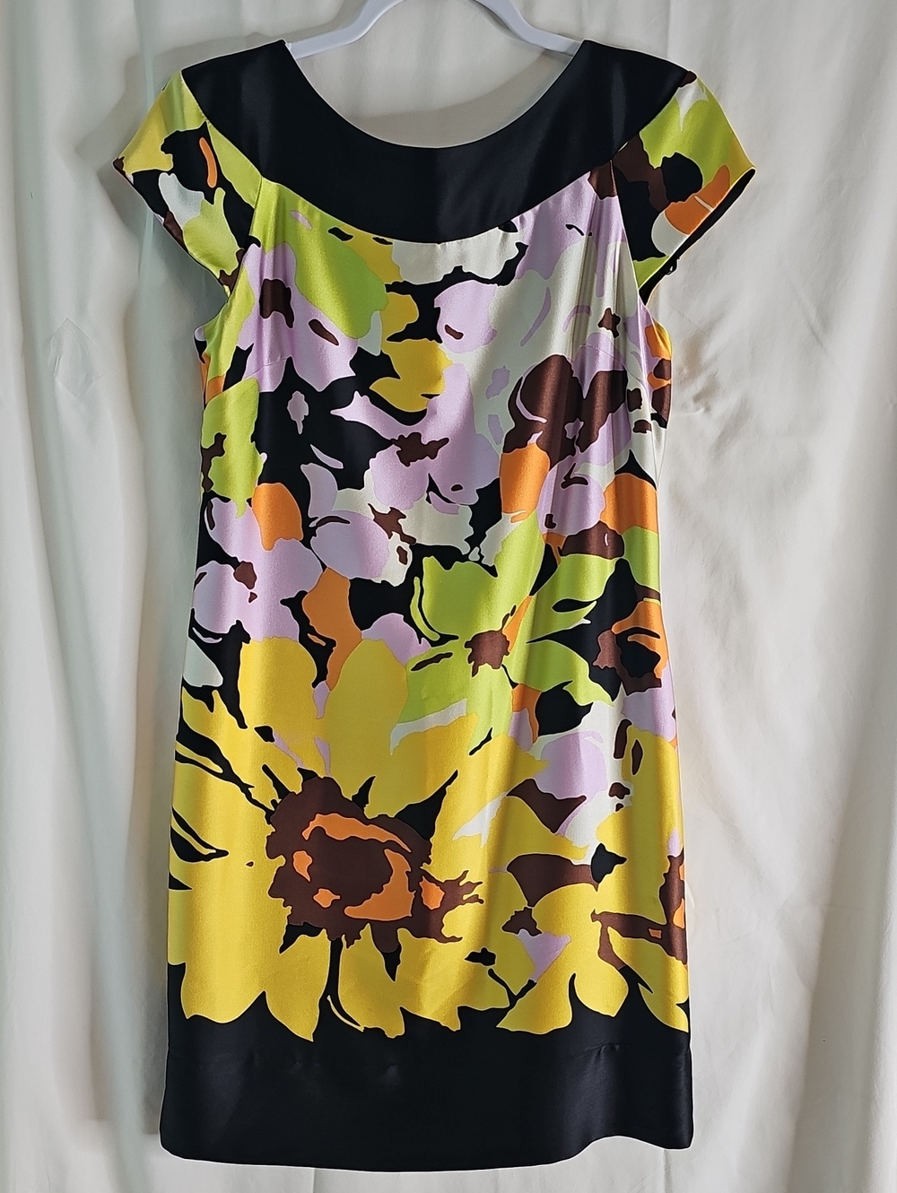 Suzi Chin Floral Shift Dress with Black Trim - Multi